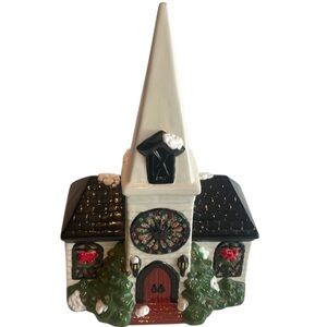 Vintage 1970s Le Fauve white ceramic church Christmas Holiday decor 18”